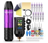 Wormhole Tattoo Kit de pistola de tatuaje inalámbrico, kit completo de tatuaje, kit de bolígrafo de tatuaje, fuente de alimentación de tatuaje inalámbrica recargable, portátil, 1,800 mAh con pantalla