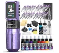 Wormhole WTK0270 - Kit de pistola de tatuaje con batería de 2300 mAh, máquina de tatuaje inalámbrica, 7 ajustes de tiempos, 3 modos de trabajo, pantalla LED, 20 agujas de cartucho, juego de tinta de 8