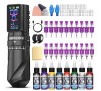Wormhole WTK381 - Kit de pistola de tatuaje inalámbrica con batería de 2300 mAh con 7 tiempos ajustables, con modo de trabajo normal/salto/punto con pantalla digital LED para artista WTK381