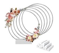Worown 6 Juegos de Aros de Flores De Metal de 20 cm con Soportes de Madera, Anillos de Plata con Soportes, Coronas Florales con Soportes para Bodas, Fiestas, Banquetes