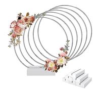 Worown 6 Juegos de Aros de Flores De Metal de 25 cm con Soportes de Madera, Anillos de Plata con Soportes, Coronas Florales con Soportes para Bodas, Fiestas, Banquetes