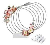 Worown 6 Juegos de Aros de Flores De Metal de 30 cm con Soportes de Madera, Anillos de Plata con Soportes, Coronas Florales con Soportes para Bodas, Fiestas, Banquetes