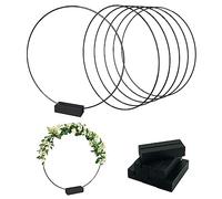 Worown 6 Juegos de Aros de Flores de Metal de 30 cm con Soportes de Madera, Anillos Negros con Soportes, Coronas Florales con Soportes para Bodas, Fiestas, Banquetes