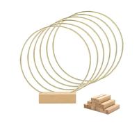 Worown 6 Piezas Aros de Metal 20cm, Anillo Metalicos Oro con 6 Soportes de Madera Natural, Aros para Centro de Mesa pare Bodas, Fiestas, Banquetes, Eventos