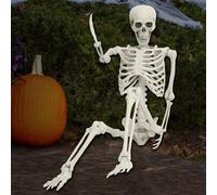 Worparsen 170cm Halloween Lebensgröße Skelett, Halloween Dekoration, Posable riesige menschliche Skelett Prop, Großes Ganzkörper Skelett für im Freien Yard Innenrasen Gruselige Party Dekoration