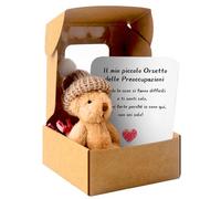 Worry Bear Hug in a Box Italiano,Mini Oso de Preocupación con Tarjeta Inspiradora,Mini Oso de Peluche Hecho a Mano en Caja,Pequeño Osos de Bolsillo,Regalo Positivo de Felpa de Apoyo Emocional