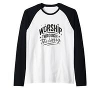 Worship Through The Worry Retro Distressed Lettering Camiseta Manga Raglan