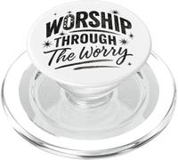 Worship Through The Worry Retro Distressed Lettering PopSockets PopGrip para MagSafe