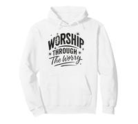 Worship Through The Worry Retro Distressed Lettering Sudadera con Capucha