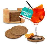 wortek - Juego de 10 Posavasos de Corcho Redondos con Caja de Almacenamiento de Madera, Posavasos de Corcho para Tazas, Vasos, Vasos y Bebidas frías y Calientes - 10 cm diámetro