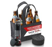 wortek Set de regalo para hombres - Bolso de mano de fieltro para hombre con 6 compartimentos - Incluye 6 cervezas bávaras de 0,5 l - Abrebotellas con recipiente colector - Juego de posavasos -