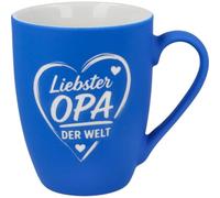 WORTGEFECHTE Taza de café con texto divertido, 350 ml, superficie de silicona suave al tacto, taza de café de alta calidad, regalo para mujeres y hombres (querido abuelo del mundo, azul)