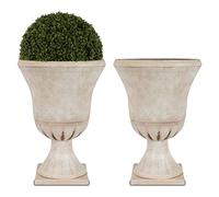 Worth Macetas de plástico para jardín para Plantas al Aire Libre, árbol de 22 Pulgadas de Alto, Paquete de 2 macetas Redondas clásicas de Resina para Interiores, Color Beige, Porche Frontal
