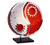 Woru Lámpara de mesa Ying Yang, piedras mosaico rojo