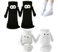 WoRuyKot 2 Pares Calcetines Magnéticos Parejas, Calcetines de Mano 3D, Magnéticos para Parejas(En blanco y Negro)