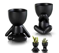 WoRuyKot Pequeñas macetas de cerámica Lindas macetas suculentas, 2 Piezas Creativas pequeñas macetas para Interiores, macetas pequeñas para Mesa, Patio, decoración del hogar (Negro)