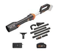 WORX 18V (20V MAX) Soplador de Hojas sin Cable de WG543E.1, PowerShare, Motor sin escobillas, 2 velocidades, Control Variable de Aire, 1 batería de 4 Ah y 1 Cargador de 2 Ah Incluido