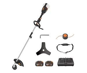 WORX Cortabordes y desbrozadora Nitro 38cm 40V (2x20V) | PowerShare | Motor sin escobillas | WG186E.1-2 baterías 4Ah| Cargador | 2 en 1 | Doble Hilo
