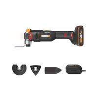 WORX - Herramienta multifunción inalámbrica sin escobillas de 20 V, WX698, multimaterial, fijación universal, viene con 2 cuchillas, 1 almohadilla de lijado, 20 papeles abrafis, 1 batería de 2 Ah y