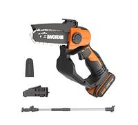 WORX Minimotosierra de Poda 20V WG324E.1, 12cm, Baja vibración, 1 batería | Carril de guía de baja vibración, cambio rápido de cadena, ligera y portátil,uso con una mano,1 batería y 1 cargador incluido