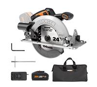WORX Sierra circular Brushless 20V | PowerShare | WX520 | Incluye 1 batería 2Ah y cargador | Motor sin escobillas, corte a bisel, base de aluminio, empuñadura ergonómica