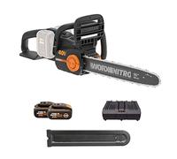 WORX Sierra de cadena a batería 20V Máx. | WG385E | PowerShare | Incluye 2 baterias de 2Ah y cargador doble | 40 cm de espada | Freno de cadena y lubricación automática