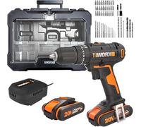 WORX - Taladro de percusión inalámbrico de 20 V WX370.2, 3 en 1, par máximo de 50 Nm, portabrocas de 13 mm (multimateriales, 2 velocidades, ligero y ergonómico, 1 batería, cargador, 51 piezas