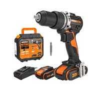 Worx Taladro percutor a batería WX352 – 20V Máx, motor sin escobillas, Power Share, 2x2Ah, maletín