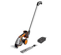 Worx Tijera de césped y Cortasetos inalámbrico 20V WG801E.3, PowerShare, 2 Hojas, 1 Mango telescópico, Cambio rápido de Hoja, 1 batería de 2Ah