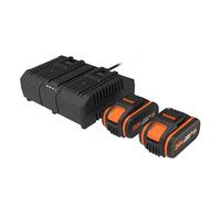 WORX WA3611 - Pack de 2 baterías y Cargador Doble (20 V, 4 Ah, con indicador de Nivel de Carga, Compatible con Todas Las Herramientas de 20 V/40 V/80 V)