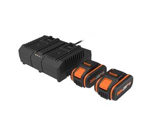 WORX WA3611 Pack 2 Baterías 20V 4Ah PowerShare con Cargador Doble 4A, Compatible 20V/40V/80V, Indicador de Carga e Iones de Litio sin Efecto Memoria