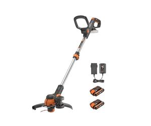WORX WG163E - Cortadora de césped inalámbrica de 18 V (20 V máx.) con alimentación de comando y 2 baterías, cortadora de bordes, color negro