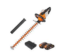 WORX WG284E Cortasetos 60cm 40V (2x20V) PowerShare, 2 baterías 2Ah, Empuñadura giratoria, indicador LED de batería, Cuchillas de Doble acción Cortadas a Laser