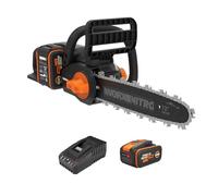 Worx WG350E Motosierra Nitro Brushless 40V 30cm 1 Batería | Espada 30cm, 10m/s, auto-tensado, cambio cadena sin herramientas, freno anti-retroceso, 4Ah