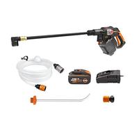 Worx WG633E Hidrolimpiadora Brushless 20V 4Ah 220L/h 50bar | Manguera 6m, boquilla 5 modos, lanza larga, extrae agua de cualquier fuente, PowerShare 20V
