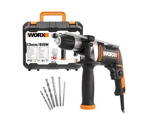 WORX WX328 Taladro percutor 800W, 3.000 r.p.m, 48.000 i.p.m, portabrocas 13mm, velocidad variable, para perforar en obra, taller y hogar, 6 borcas y maletín incluido