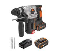 WORX, Martillo sds-plus Brushless 3 funciones 2,2J 20 V Worx, PowerShare, WX380, Incluye 2 baterías 4 Ah, Cargador y maletín, Mo