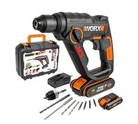 WORX WX390.1 Martillo perforador sds plus 20V-2Ah, 1,2J, velocidad variable, compacto y ligero para hormigón y mampostería, 2 baterías, cargador y maletín