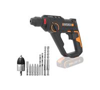 WORX WX391.9 Martillo perforador inalámbrico 20V, 1,2J, SDS-PLUS perforación rápida en hormigón, 3 funciones en 1, incluye 10 brocas para hormigón, madera y metal, sin batería ni cargador