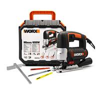 WORX WX478.1 Sierra de Calar 650W con Péndulo 4 Posiciones, Corte en Madera 90mm y Metal 8mm, Cambio Rápido Cuchilla, Soplador, Maletín Incluido