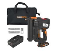 WORX WX844 Nitro - Grapadora eléctrica inalámbrica 20 V - 2 Ah - Dispara hasta 80 grapas por minuto - Desbloqueo sin herramientas - (incluye batería y cargador| 200 grapas 18 GA| gancho de cinturón)