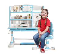 woshapce Juego de escritorio y silla de estudio para niños, mesa de aprendizaje ergonómica ajustable en altura con escritorio inclinable, cajón de almacenamiento grande, estantería, elevador de