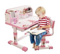 woshapce Juego de escritorio y silla para niños, mesa de estudio ajustable en altura con cajón, escritorio de escritura ampliado, escritorio ergonómico para tareas infantiles, cubo de almacenamiento