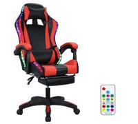 woshapce Silla ergonómica para juegos con altavoces compatibles con Bluetooth, luces LED RGB, soporte lumbar de masaje, reposapiés retráctil, giro de 360°, altura ajustable de piel sintética (negro y