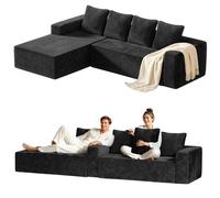 woshapce Sofá modular en forma de L, sofá esquinero en forma de L con asiento profundo, sección de tela de pana, diván reversible, no requiere montaje, juego de sofá para sala de estar, dormitorio