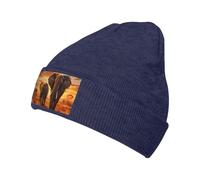 Woshuwo 2 elefantes grandes hermosos paisajes africanos gorro para hombres y mujeres, gorro de punto cálido de invierno con puños, gorro de acrílico con calavera, azul marino