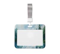 Woshuwo Acuarela de hermosa montaña deslizante, soporte para tarjetas de identificación de plástico duro, protector de etiqueta de nombre para enfermeras y oficina