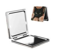 Woshuwo Black Cat In Roses - Espejo de maquillaje de viaje de piel sintética de doble cara, portátil, compacto, espejos de aumento de bolsillo