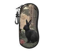 Woshuwo Black Rabbit In The Rose Garden - Funda portátil para gafas de sol, bolsa para gafas de sol