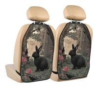 Woshuwo Black Rabbit In The Rose Garden - Protectores de asiento de coche, 2 unidades con bolsillos de almacenamiento para proteger de la suciedad, el barro y los arañazos